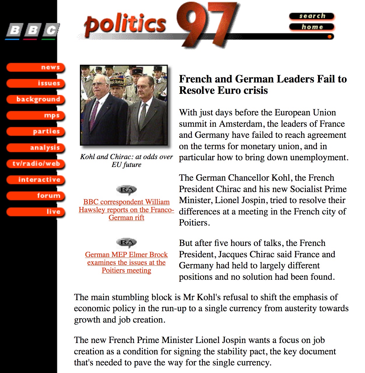 BBC.co.uk Euro crisis news (1997)
